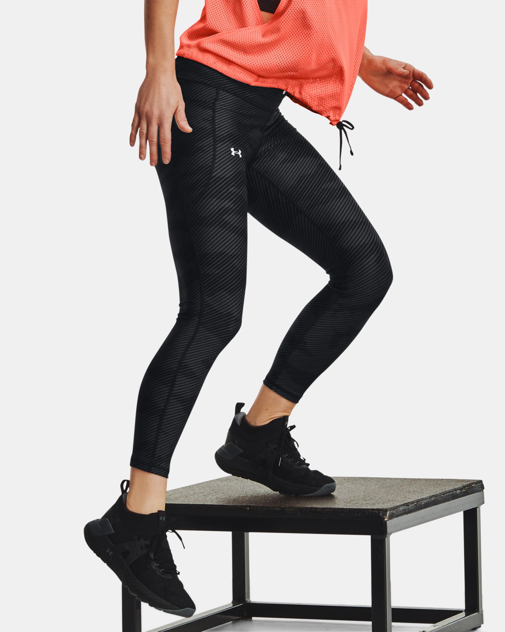 UNDER ARMOUR PROJECT ROCK HEATGEAR® MESH ANKLE CROP WOMEN'S 7/8 LEGGINGS  1351101-001 Black