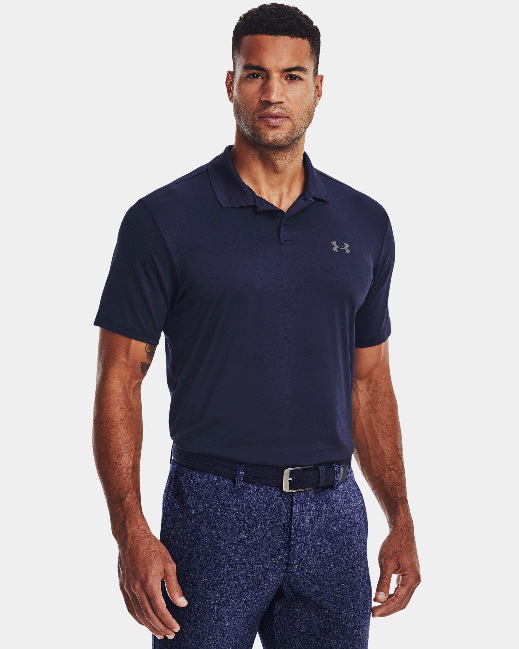 Navy blue under armour polo shirt discount