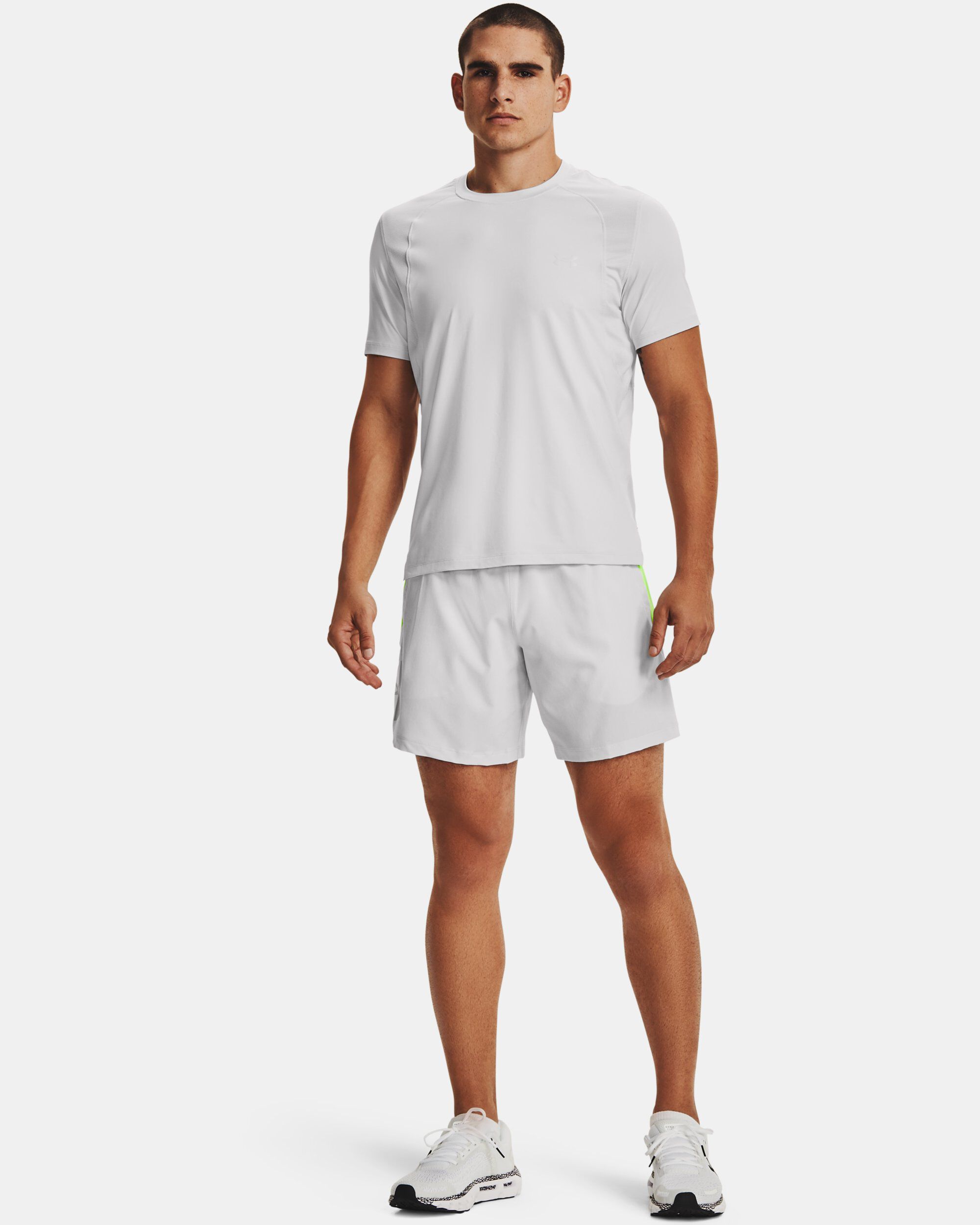 Buy Men s UA Qualifier Speedpocket Branded 7 Linerless Shorts Grey in Dubai UAE Under Armour