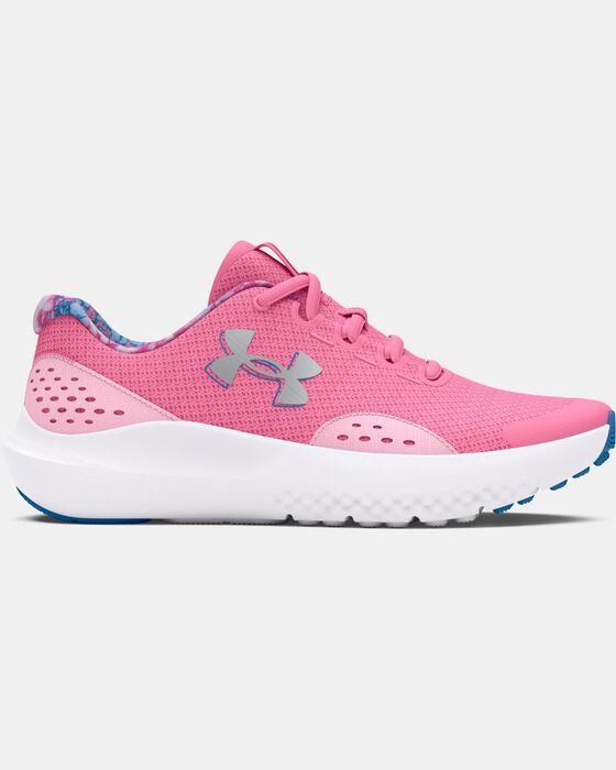 Girls' Grade School UA Surge 4 Printed Running Shoes image number 0