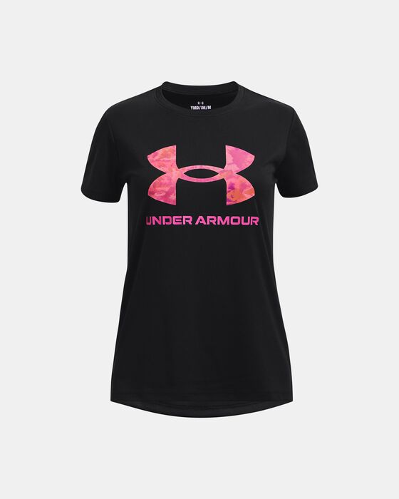 Girls' UA Techâ„¢ Print Fill Big Logo Short Sleeve image number 0