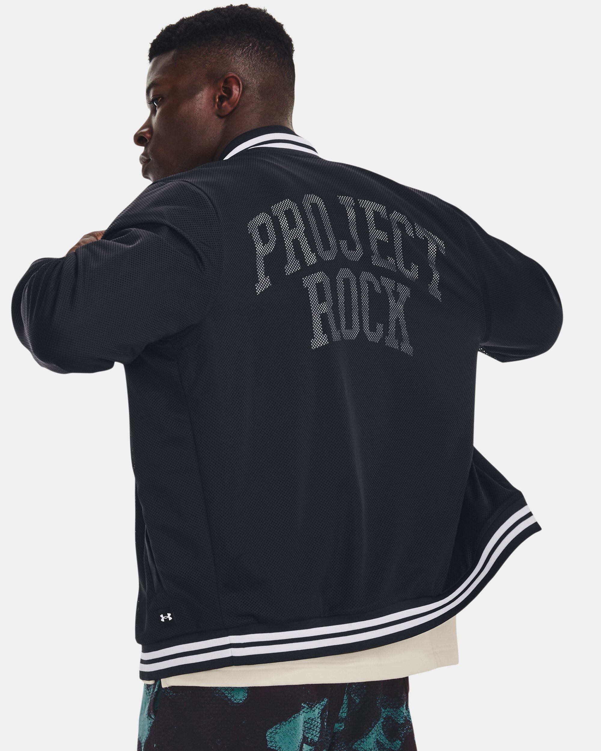 Buy Men's Project Rock Mesh Varsity Jacket Black in Dubai