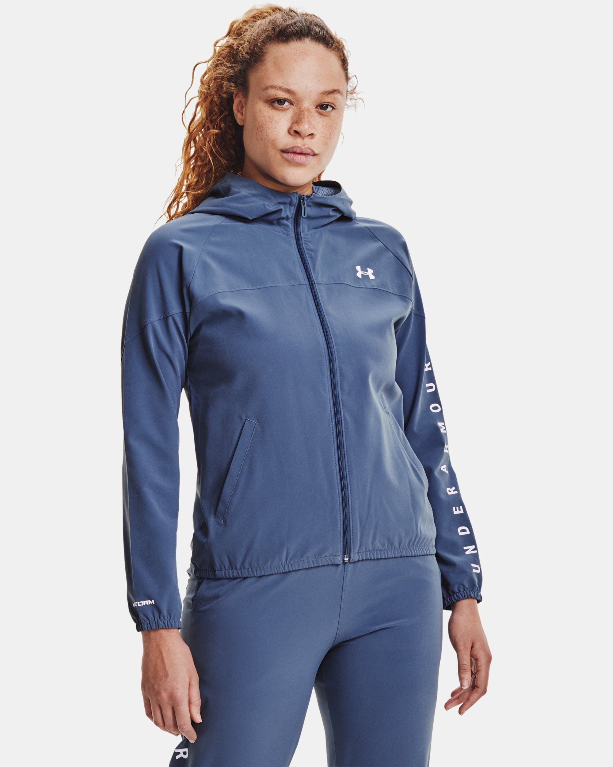 Buy Women s UA Woven Branded Full Zip Hoodie Blue in Dubai UAE Under Armour