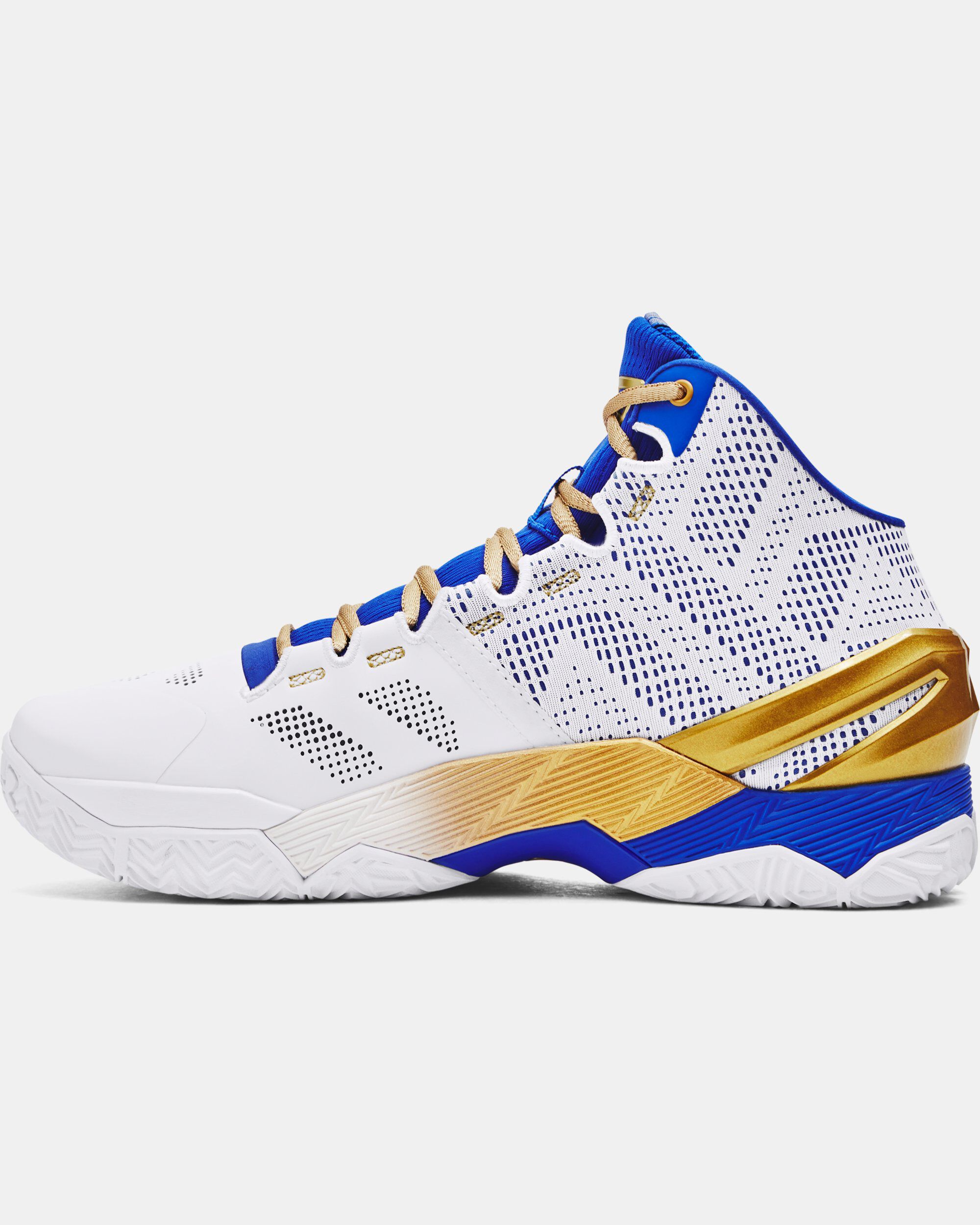 Yellow and blue basketball shoes top