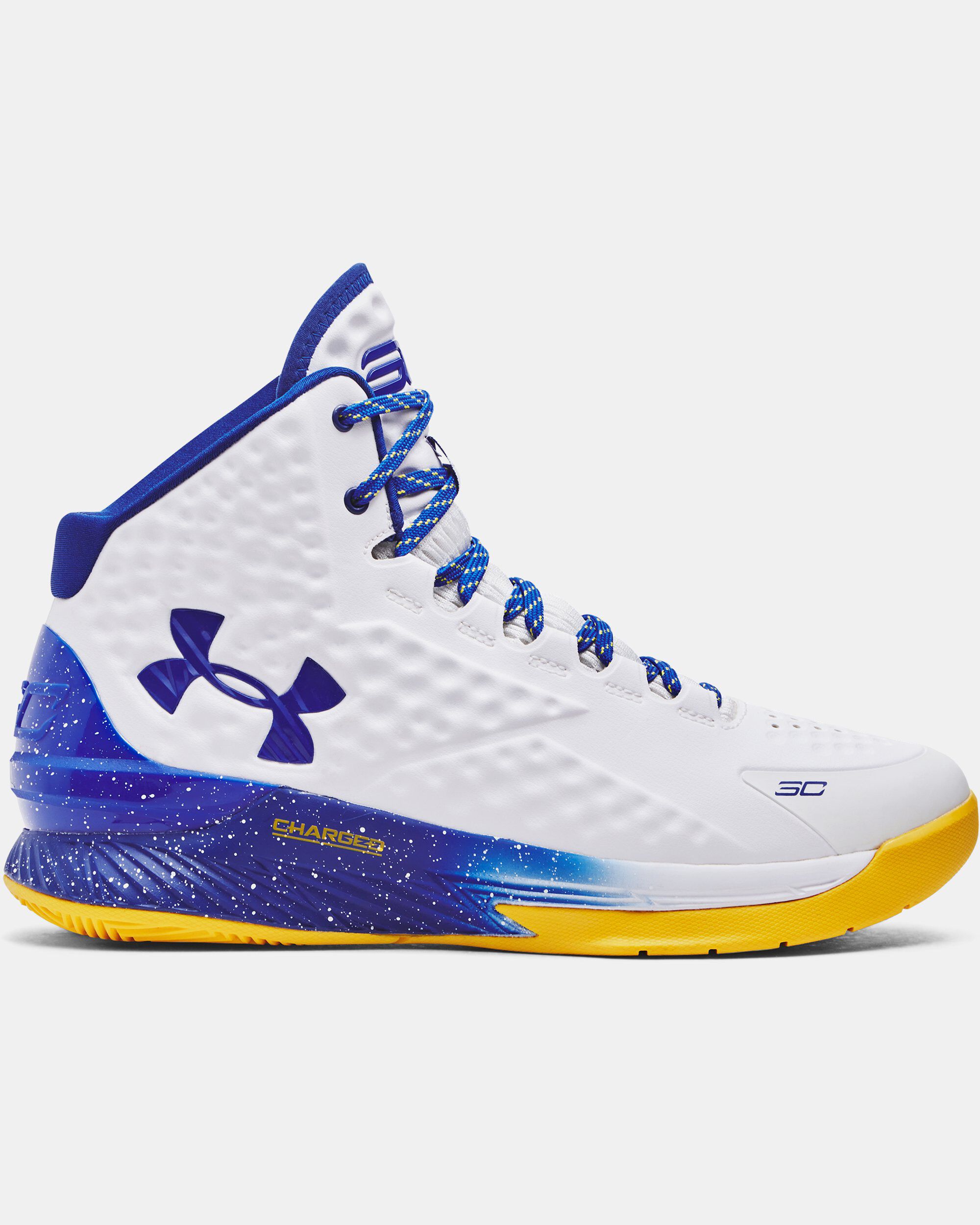 blue white and yellow basketball shoes