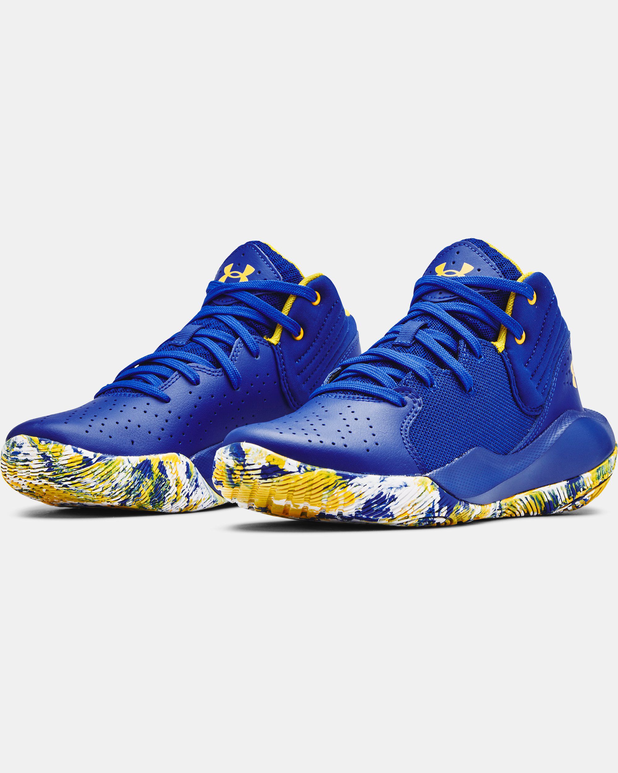 Basketball shoes blue and yellow sales