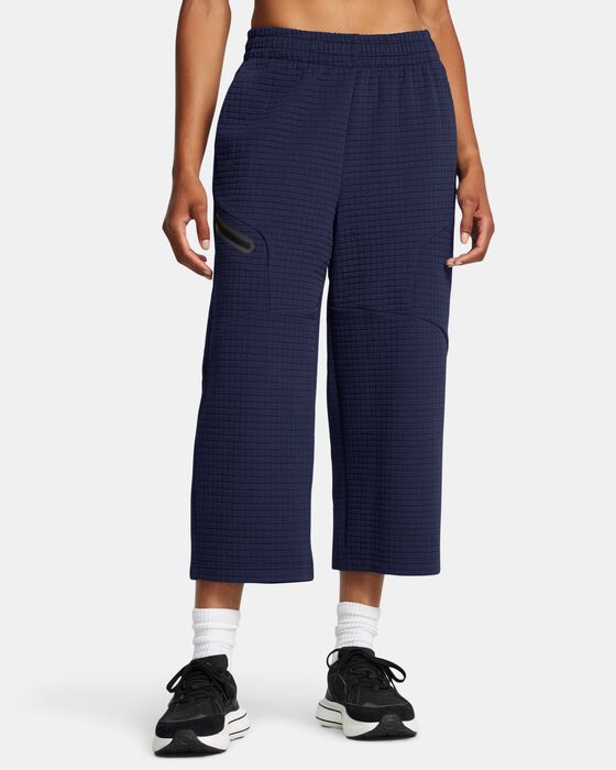 Women's UA Unstoppable Fleece Grid Wide Leg Crop Pants image number 0