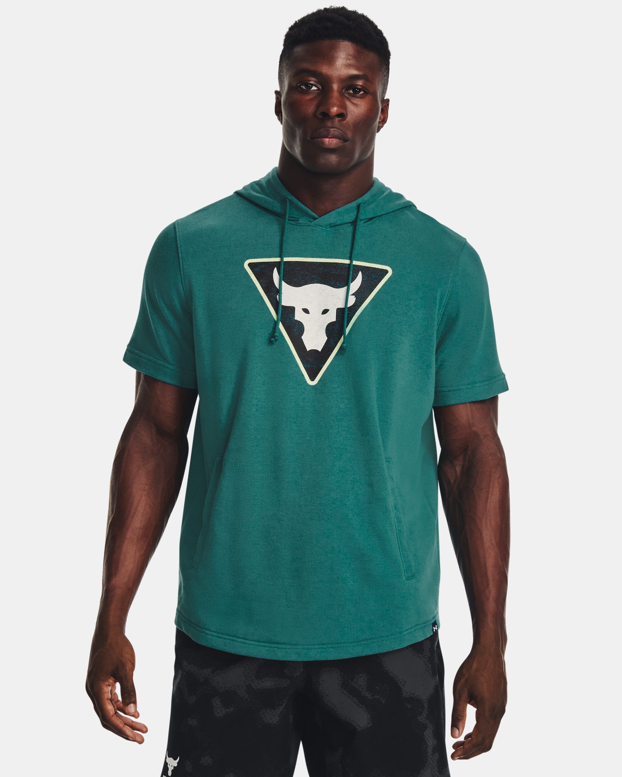 UNDER ARMOUR PROJECT ROCK Short Sleeve Hoodie T-shirt Under Armour Project  Rock Men's Loose Fit