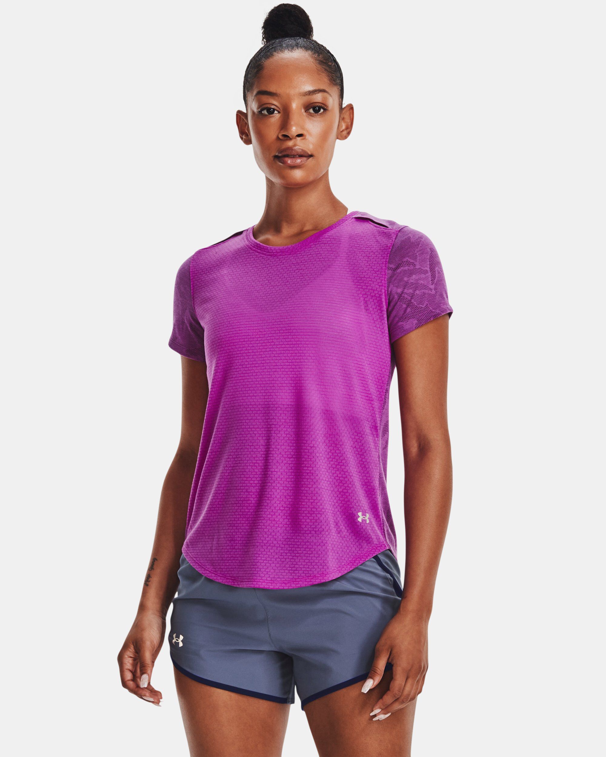 Buy Women's UA Streaker SnowCloud Short Sleeve Purple in Dubai