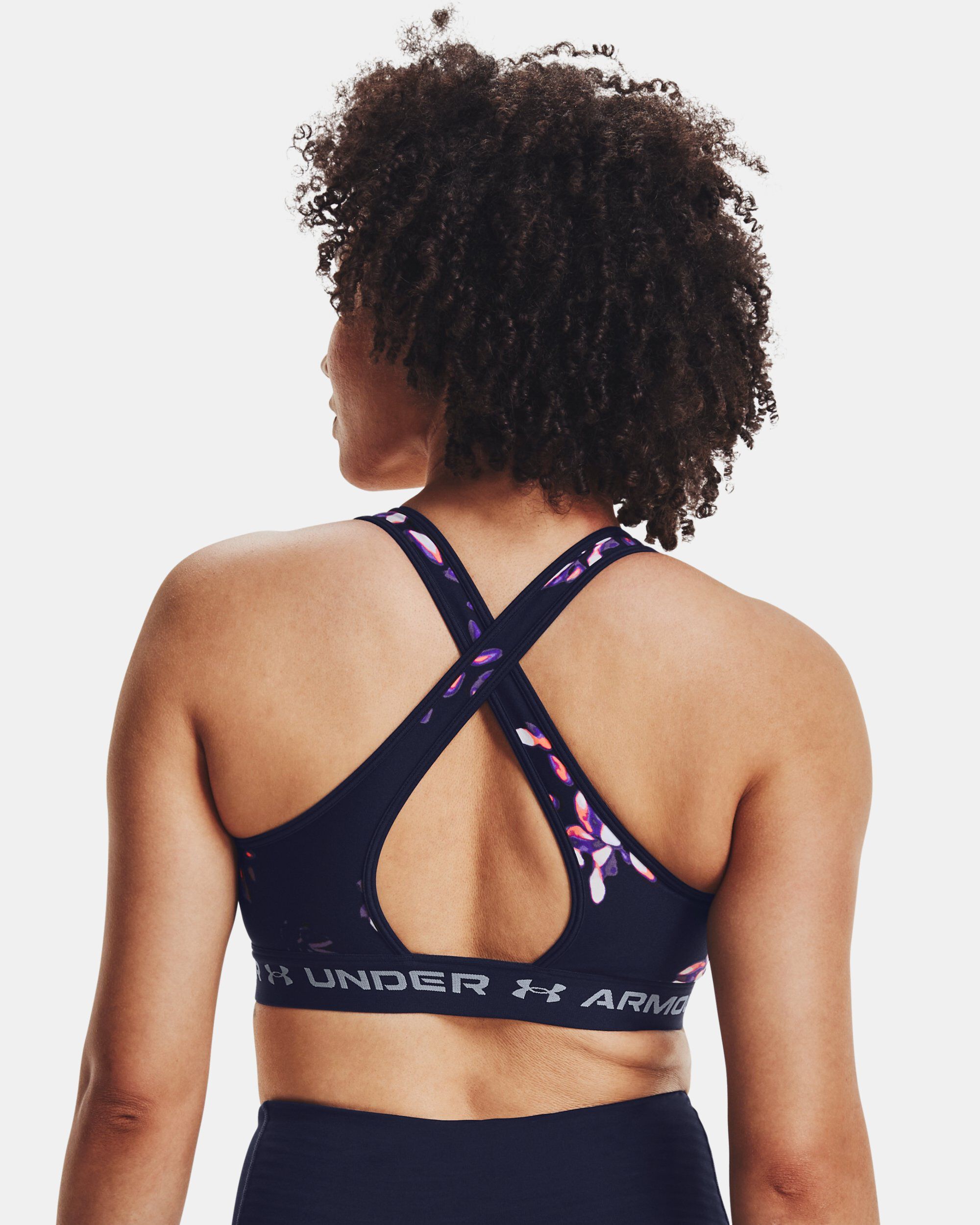 Under Armour Women s Armour Mid Crossback Printed Sports Bra Blue