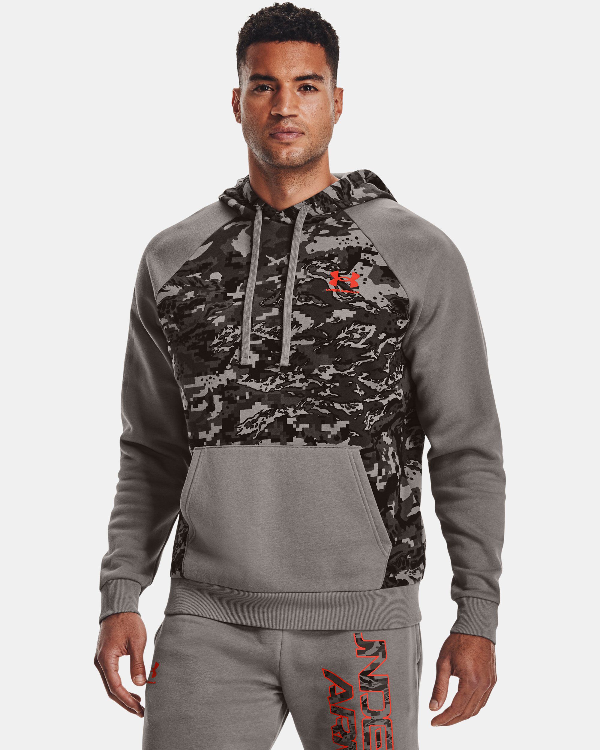 Camo under armour hoodie with orange logo 2025