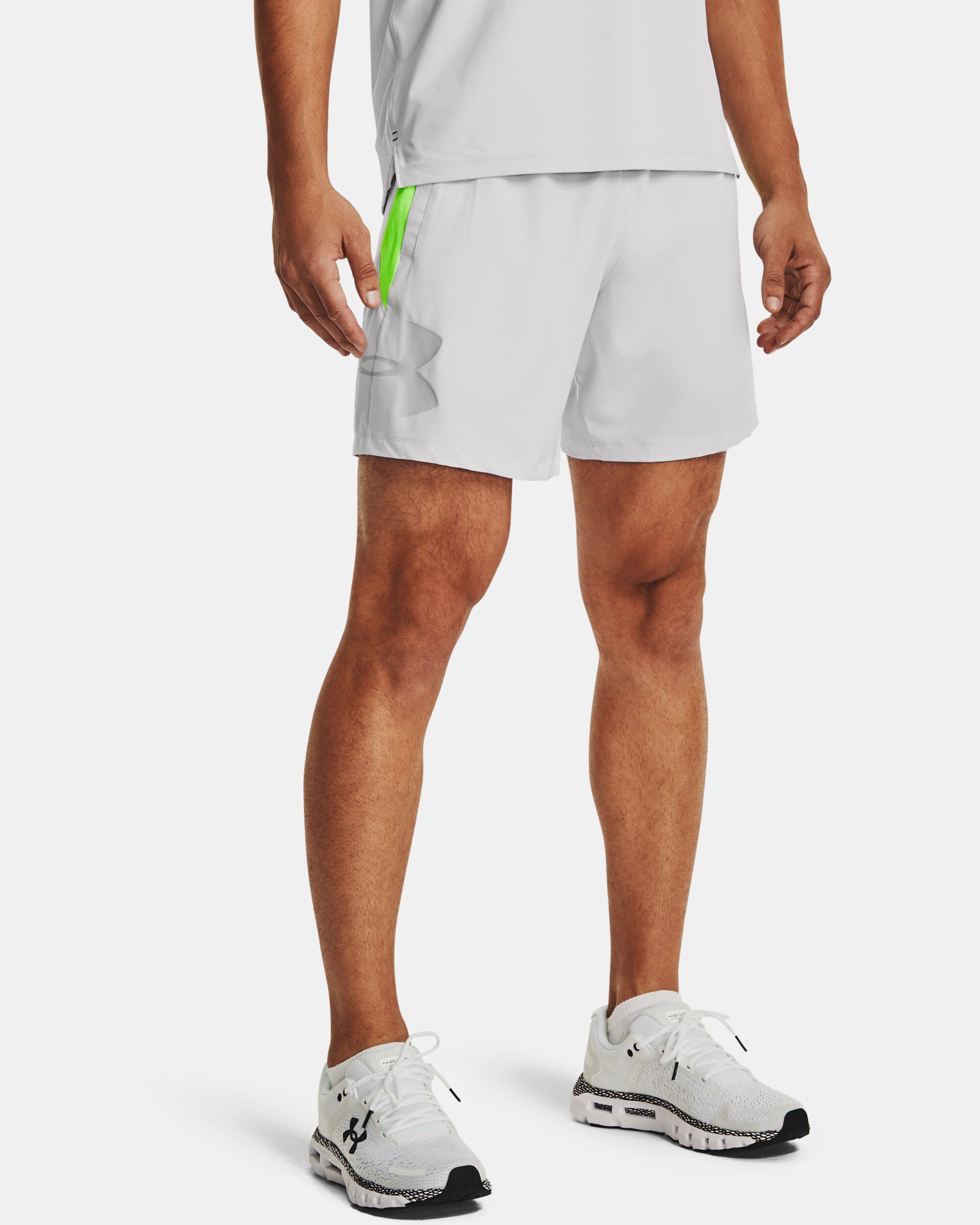 Buy Men s UA Qualifier Speedpocket Branded 7 Linerless Shorts Grey in Dubai UAE Under Armour