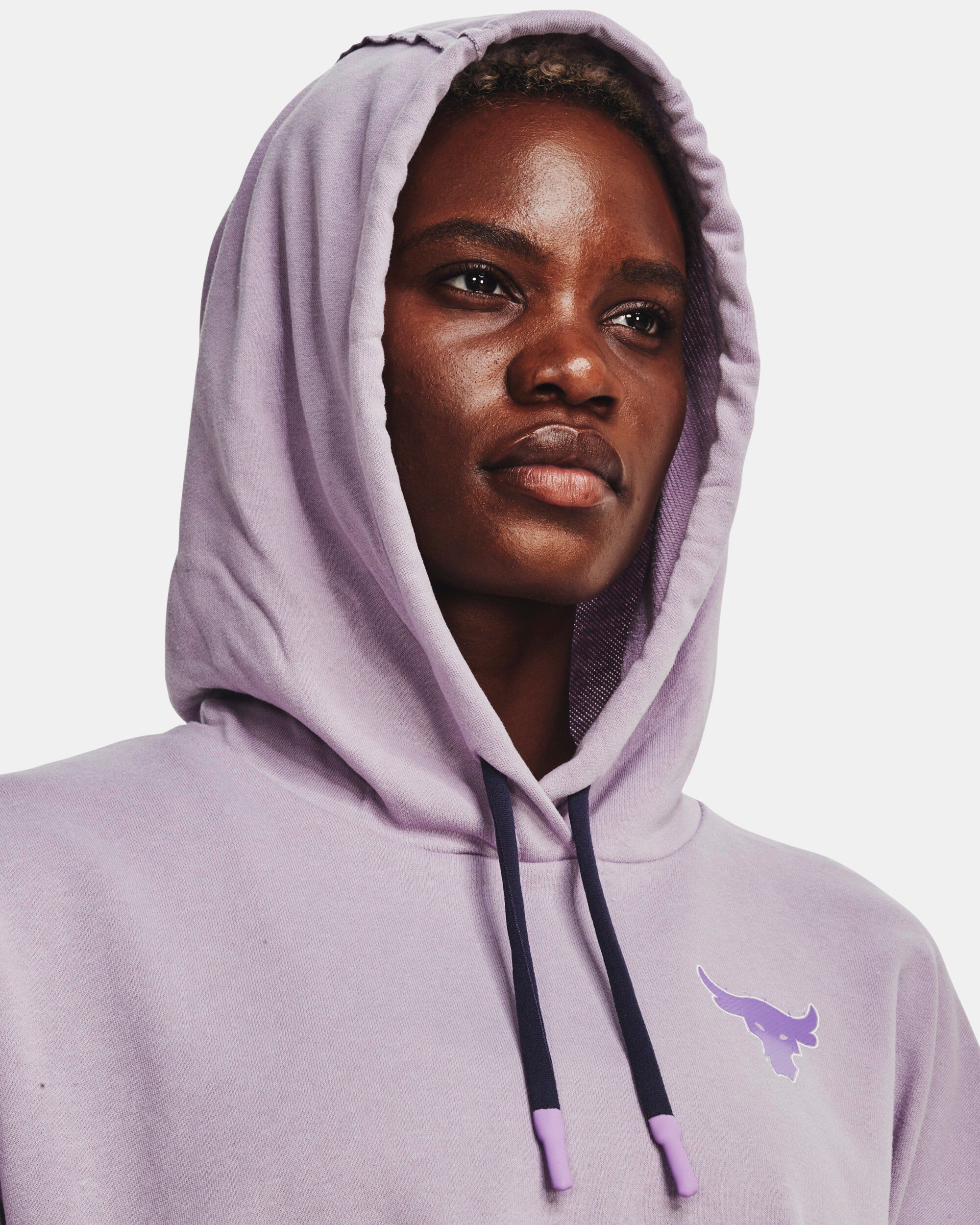 Buy Women s Project Rock Rival Terry Short Sleeve Hoodie Purple in Dubai UAE Under Armour