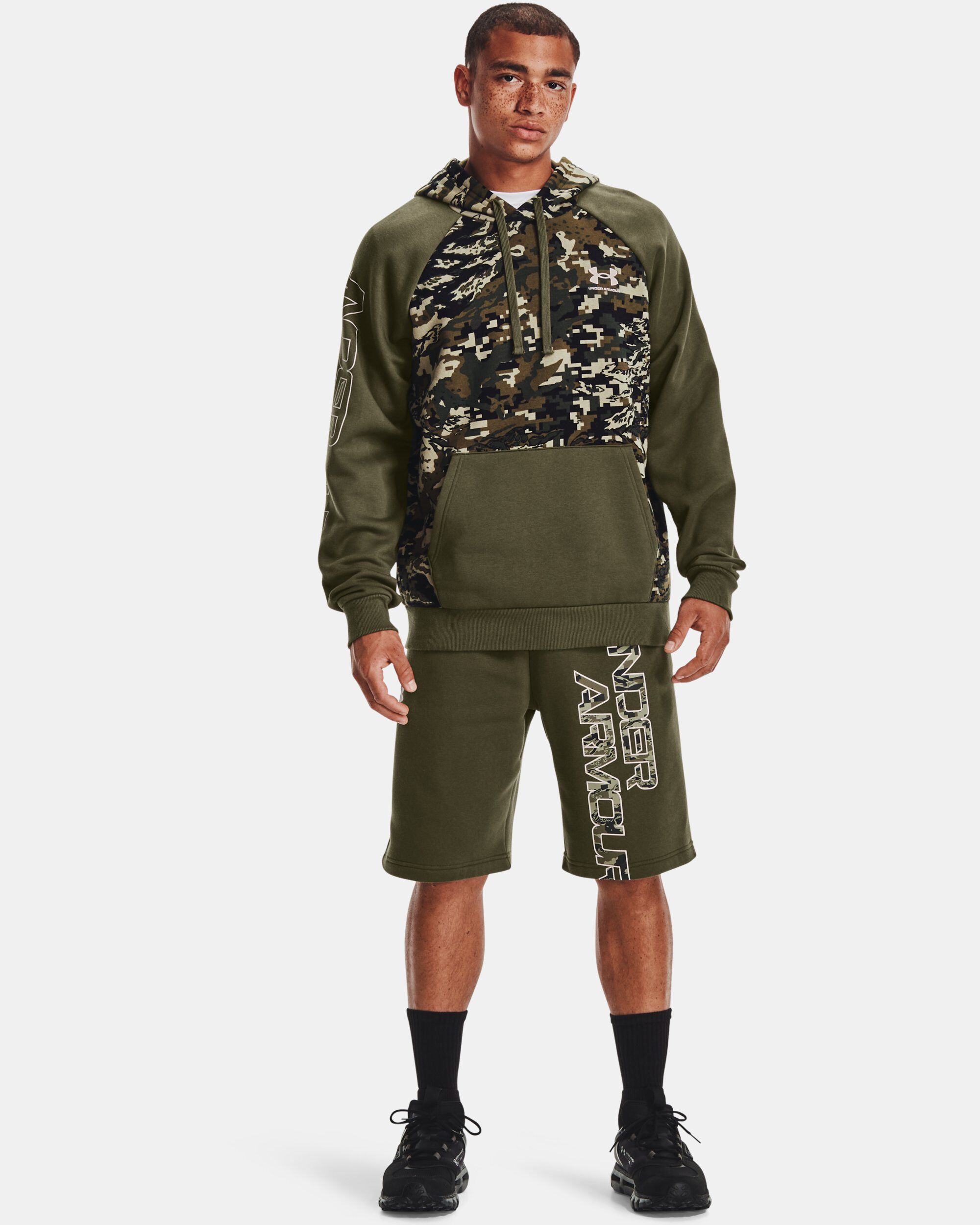 Under Armour Men s UA Rival Fleece Camo Script Hoodie Green in