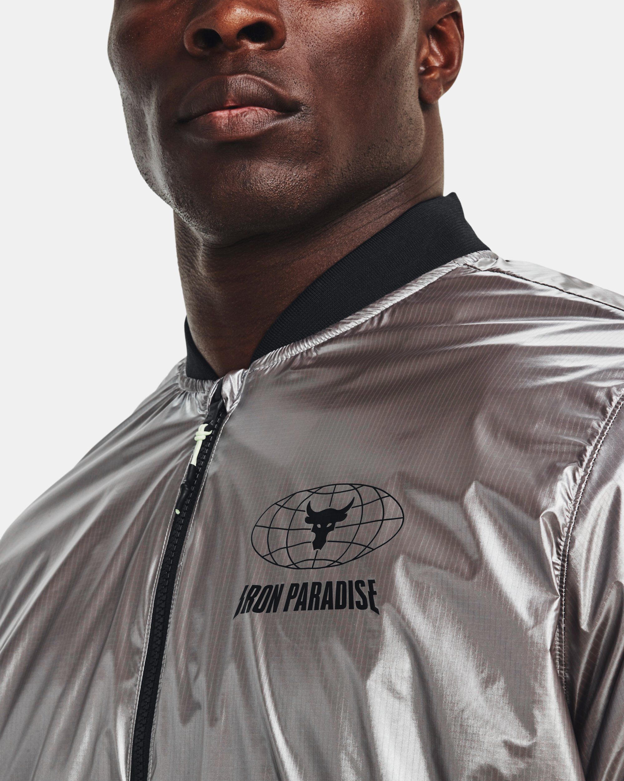 Under Armour Men s Project Rock Disrupt Bomber Jacket Grey in