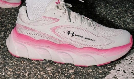 Close-up of the HOVR+ midsole on UA HB Runner 2 Women's, Summit White / Virtual Pink