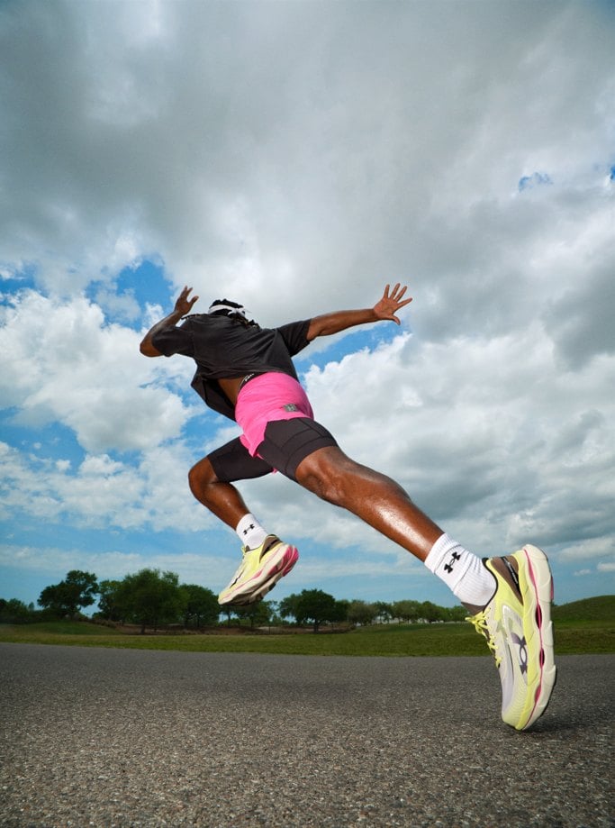Athlete launching forward in the Heartbeat Collection