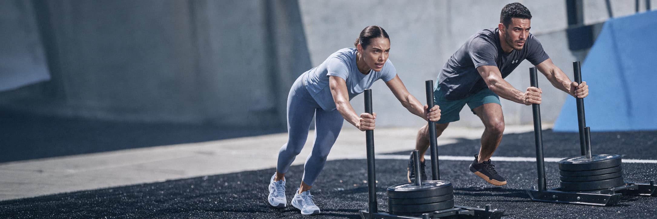 Full-body athletes in the hero training scene